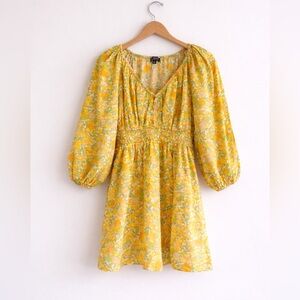J.Crew‎ Limone Print V-Neck Cotton Lawn Mini Dress Smocked SIZE M
